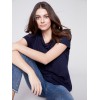 V-Neck Linen T-Shirt - Navy