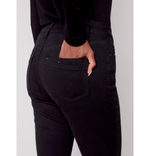 Twill Pants with Side Zipper - Black