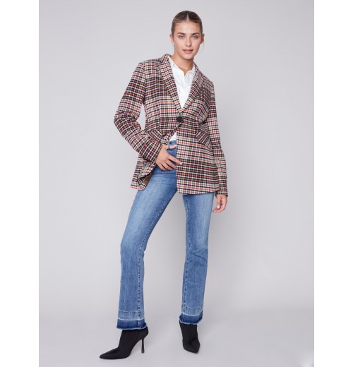 Tailored Plaid Blazer - Truffle