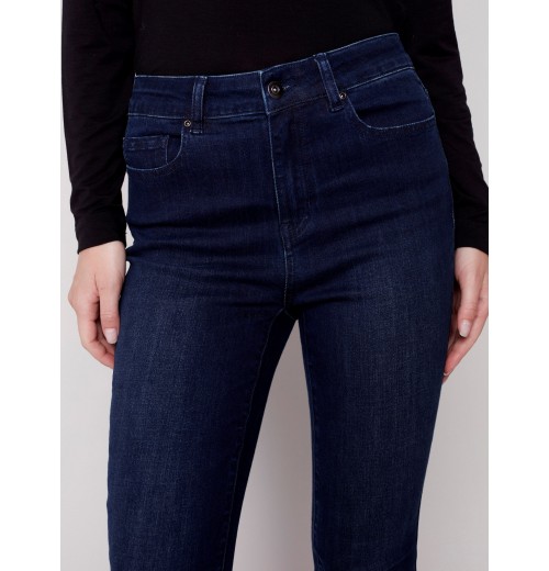 Bootcut Jeans with Asymmetrical Fringed Hem - Blue Black