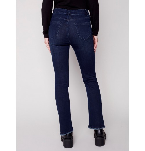 Bootcut Jeans with Asymmetrical Fringed Hem - Blue Black