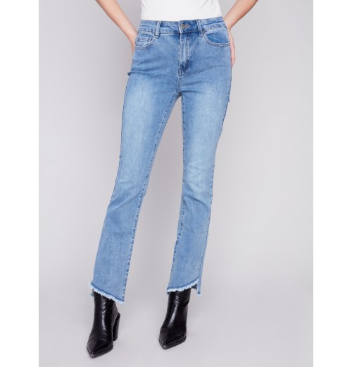 Bootcut Jeans with Asymmetrical Hem - Light Blue