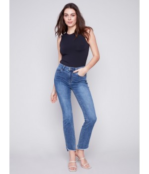 Bootcut Jeans with Asymmetrical Hem - Medium Blue