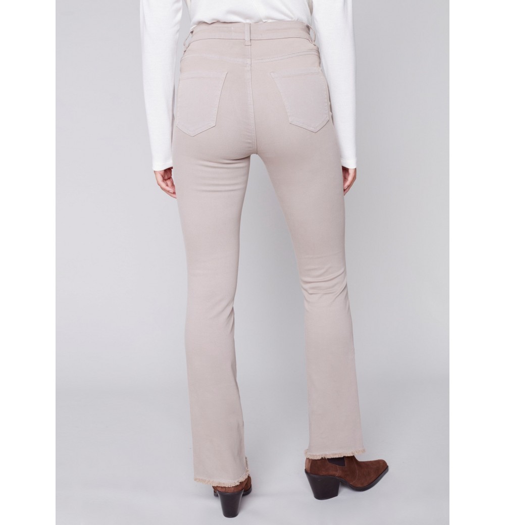 Bootcut Twill Pants With Asymmetrical Fringed Hem - Almond