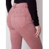 Bootcut Twill Pants with Asymmetrical Fringed Hem - Raspberry