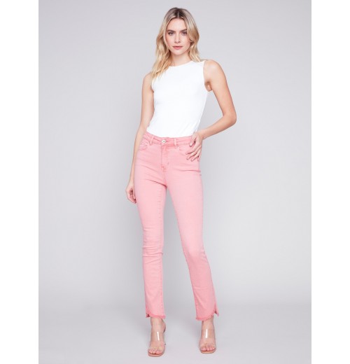 Bootcut Twill Pants with Asymmetrical Hem - Tulip