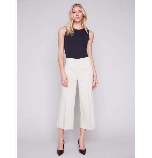 Cropped Wide Leg Pants - Beige