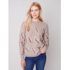 Embroidered Round Neck Sweater - Almond