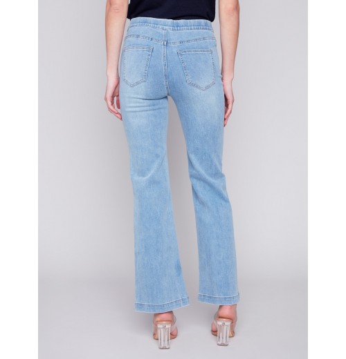 Flare Jeans with Decorative Buttons - Light Blue