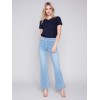 Flare Jeans with Decorative Buttons - Light Blue