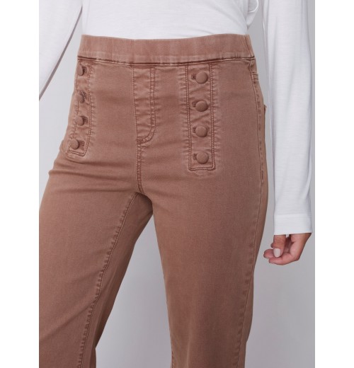 Flare Pull-on Jeans with Decorative Buttons - Truffle