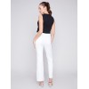 Flare Twill Pants with Decorative Buttons - White