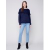 Fringed Cowl Neck Sweater - Denim