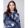 Hooded Sweater with Graffiti Print - Denim