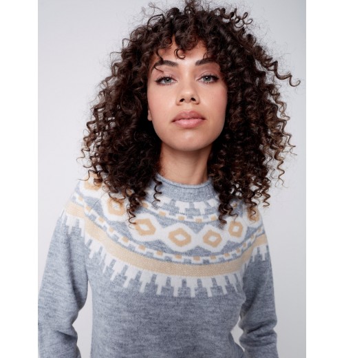 Jacquard Knit Ski Sweater - Gray