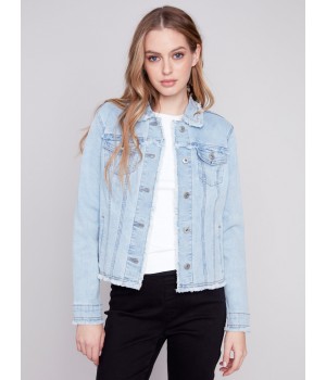 Jean Jacket with Frayed Edges - Bleach Blue