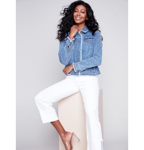 Jean Jacket with Frayed Edges - Medium Blue