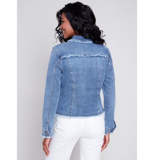 Jean Jacket with Frayed Edges - Medium Blue