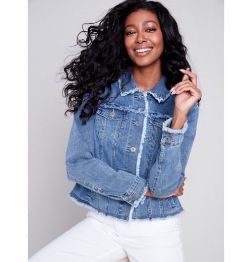 Jean Jacket with Frayed Edges - Medium Blue