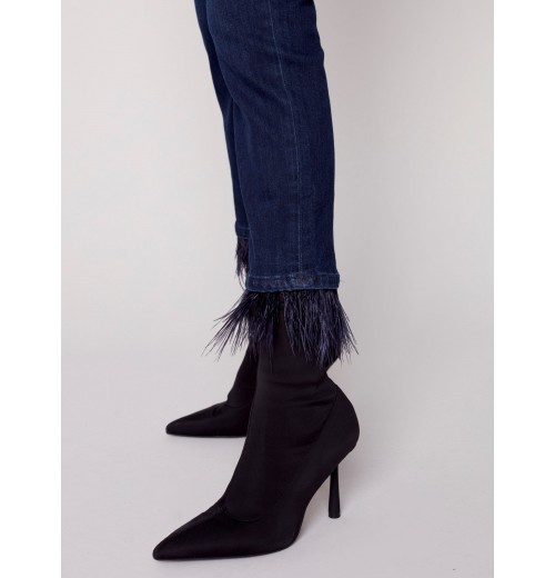 Jeans with Removable Feather Hem - Blue Black