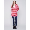 Long Plaid Cardigan with Shawl Collar - Orchid