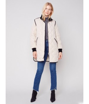 Long Quilted Puffer Jacket - Almond