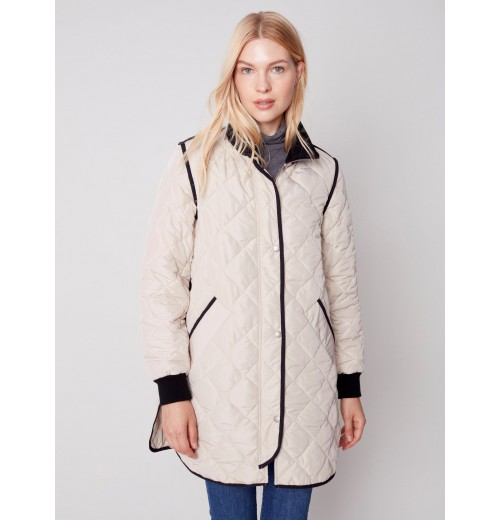 Long Quilted Puffer Jacket - Almond