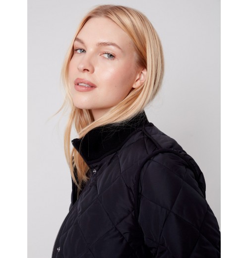 Long Quilted Puffer Jacket - Black