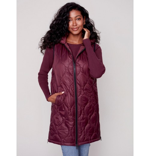 Long Quilted Puffer Vest with Hood - Port