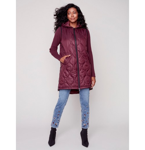 Long Quilted Puffer Vest with Hood - Port