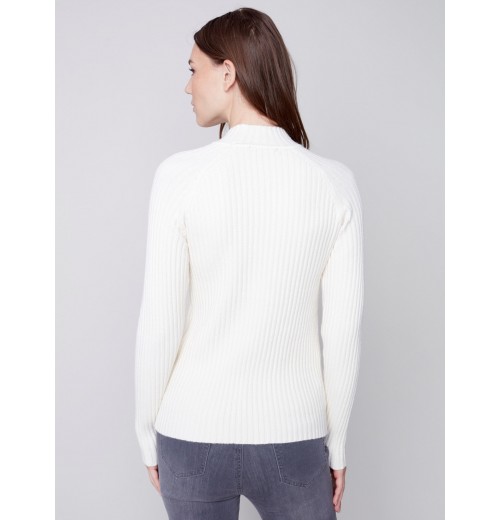 Mock Neck Rib Sweater - Ecru