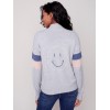 Mock Neck Sweater with Smiley Stitching - Gray