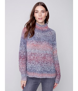 Flex Yarn Sweater with Mock Neck - Multicolor