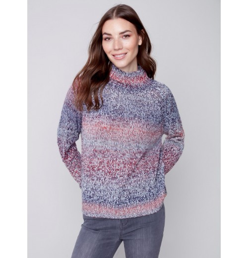 Flex Yarn Sweater with Mock Neck - Multicolor