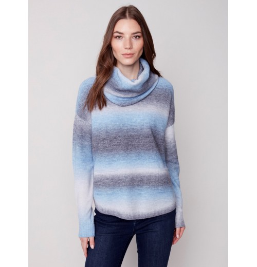 Ombré Sweater with Removable Scarf - Denim