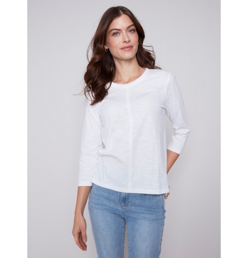 Organic Cotton Slub Knit Top - White