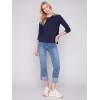 Organic Cotton Slub Knit Top - Navy