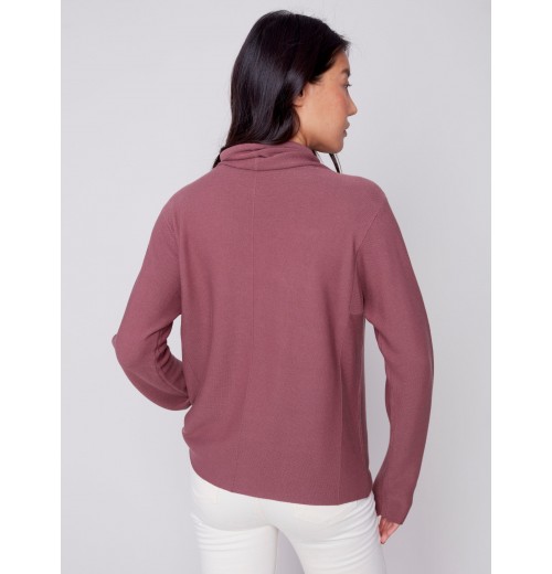 Ottoman Cotton Funnel Neck Sweater - Raspberry