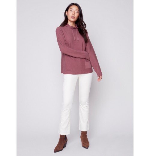 Ottoman Cotton Funnel Neck Sweater - Raspberry