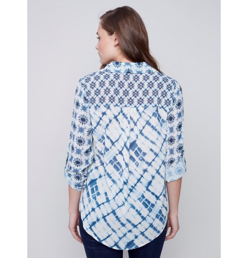 Printed Crinkle Georgette Blouse - Denim