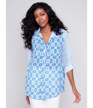 Printed Crinkle Georgette Blouse - Geo