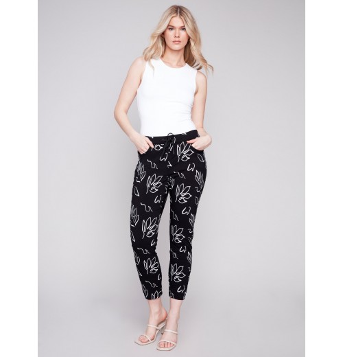 Printed Crinkle Jogger Pants - Leaves