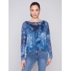 Printed Crinkle Mesh Top - Denim