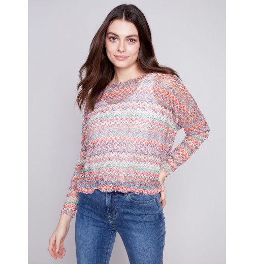 Printed Crinkle Mesh Top - Multicolor