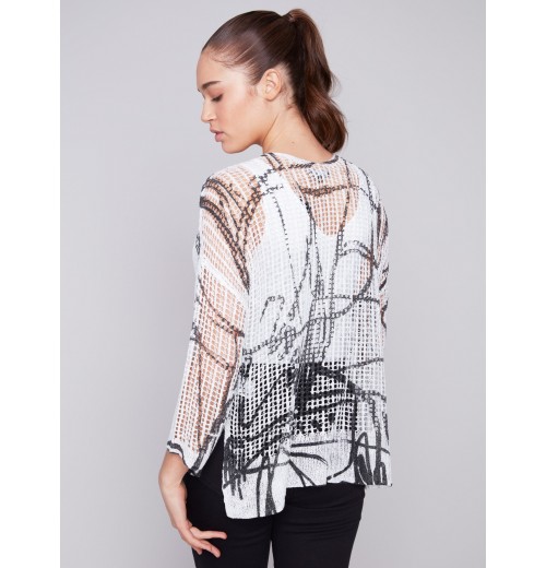 Printed Fishnet Crochet Sweater - Pepper