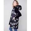 Printed Long Quilted Puffer Vest with Hood - Black & Cream