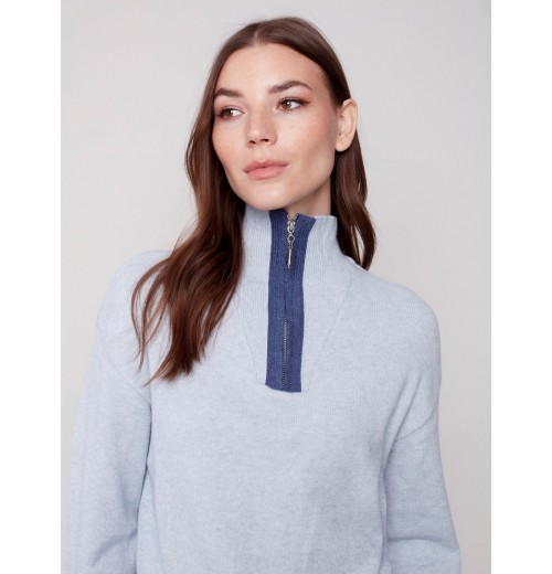 Quarter Zip Funnel Neck Sweater - Snowflake