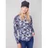 Reversible Printed Sweater with Frayed Edge - Denim