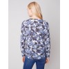 Reversible Printed Sweater with Frayed Edge - Denim