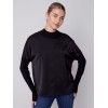 Satin Knit Top with Mock Neck - Black